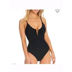 NWT Women's Bar III V-Wire Plunge-Neck One-Piece Swimsuit Black Large